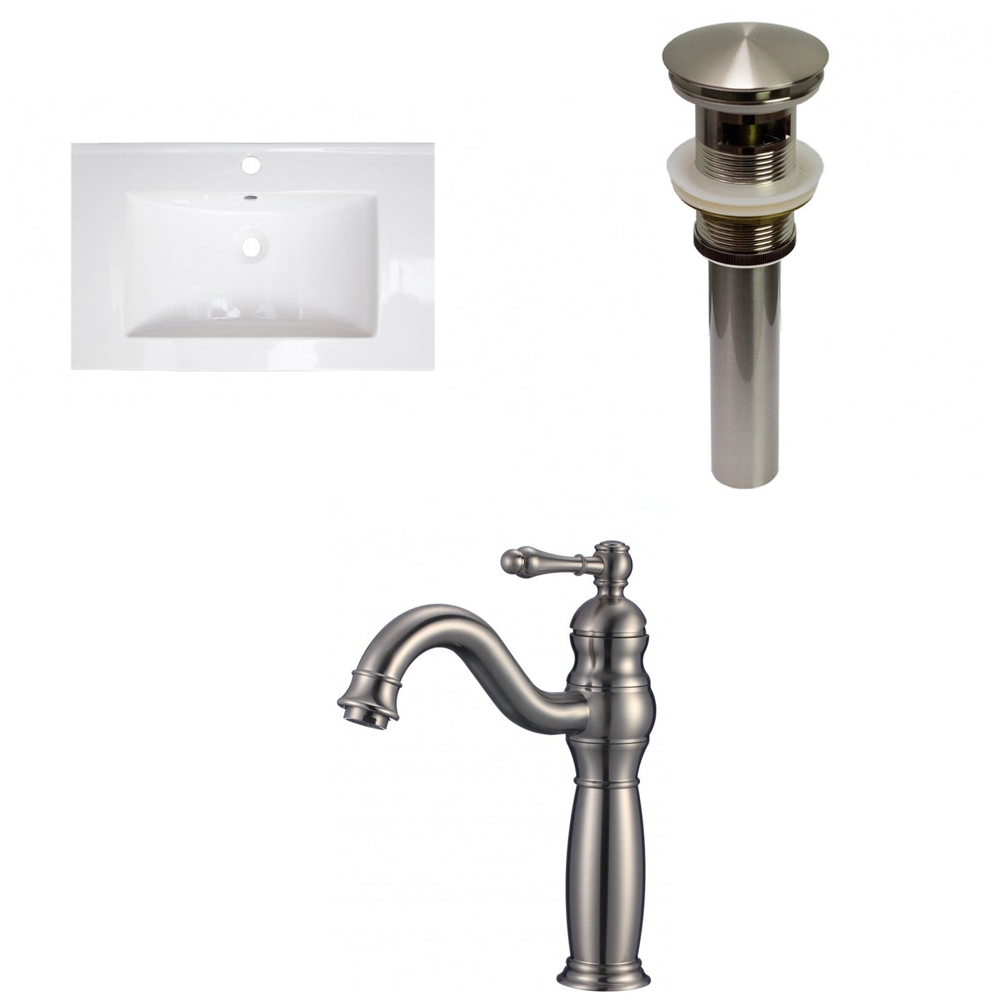 American Imaginations AI-29580 24" White Rectangular Drop In Transitional Ceramic Top Set