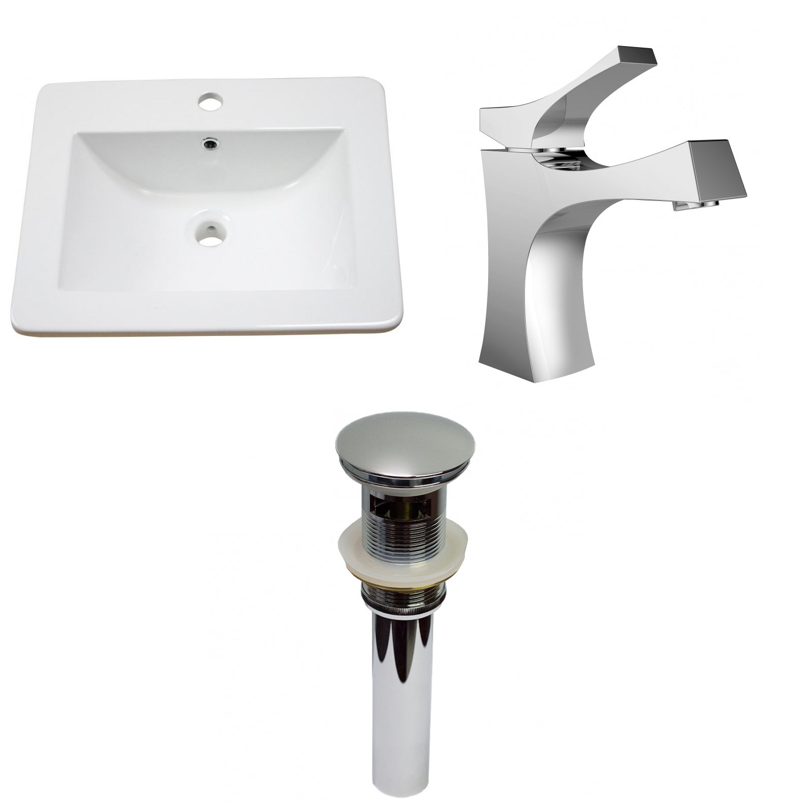 American Imaginations AI-29720 21" White Rectangular Drop In Transitional Ceramic Top Set