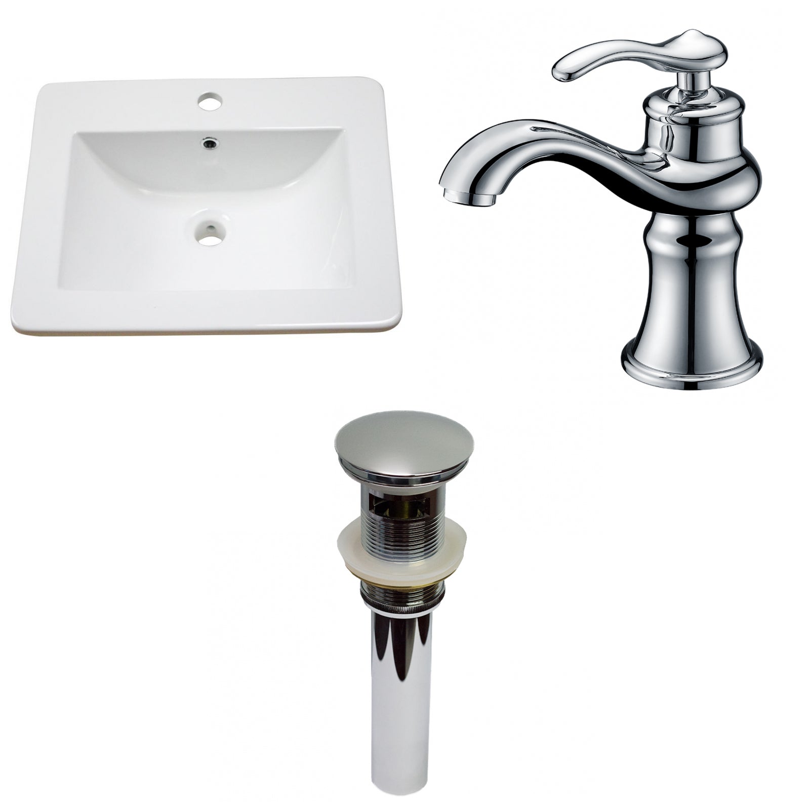American Imaginations AI-29721 21" White Rectangular Drop In Transitional Ceramic Top Set