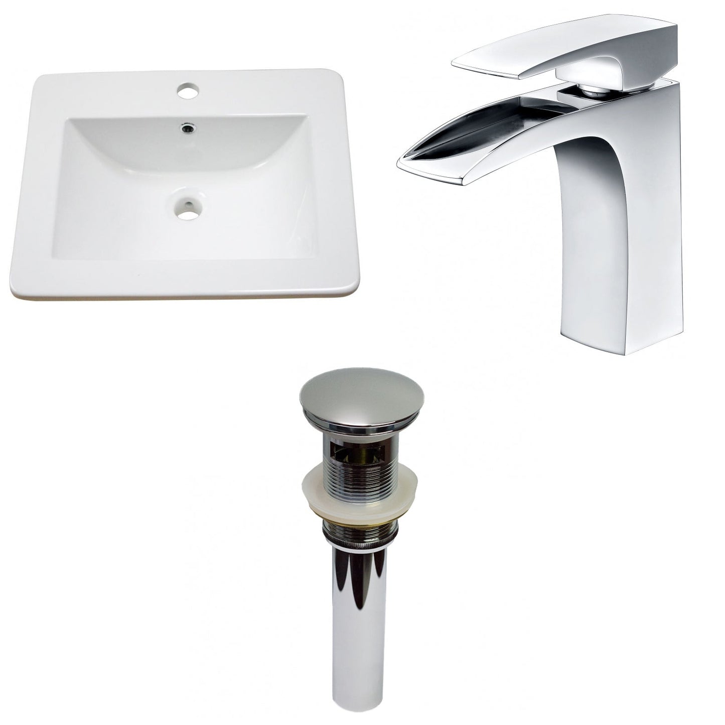 American Imaginations AI-29724 21" White Rectangular Drop In Transitional Ceramic Top Set
