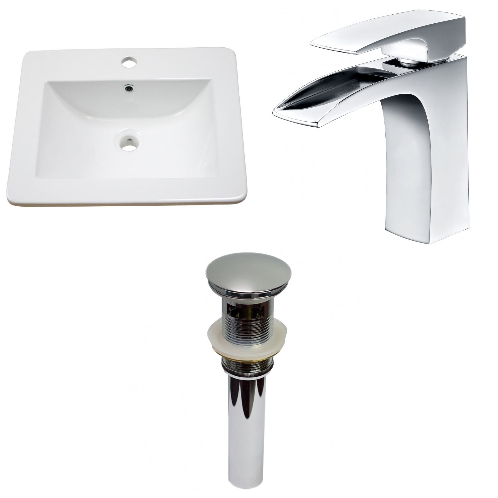 American Imaginations AI-29724 21" White Rectangular Drop In Transitional Ceramic Top Set