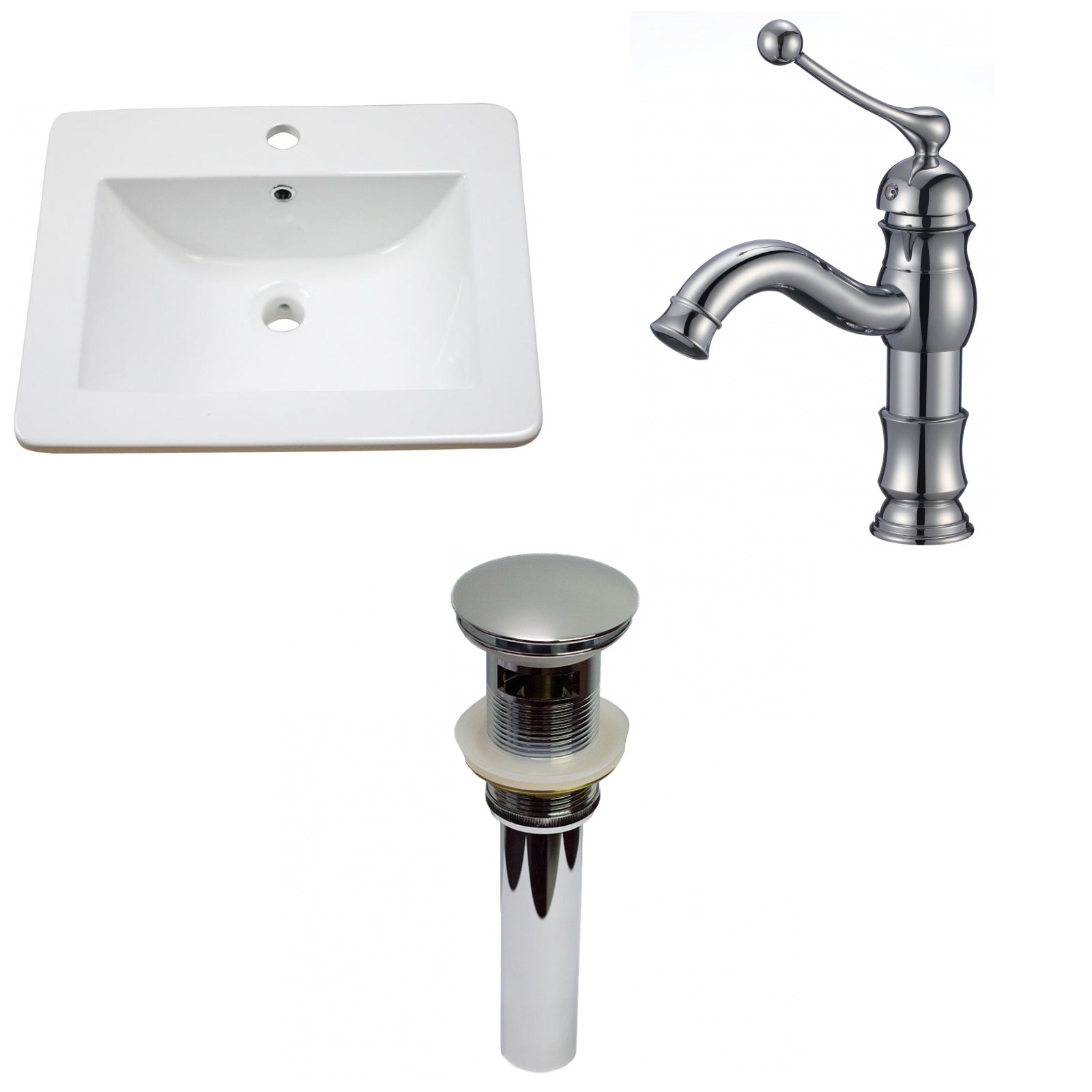 American Imaginations AI-29725 21" White Rectangular Drop In Transitional Ceramic Top Set
