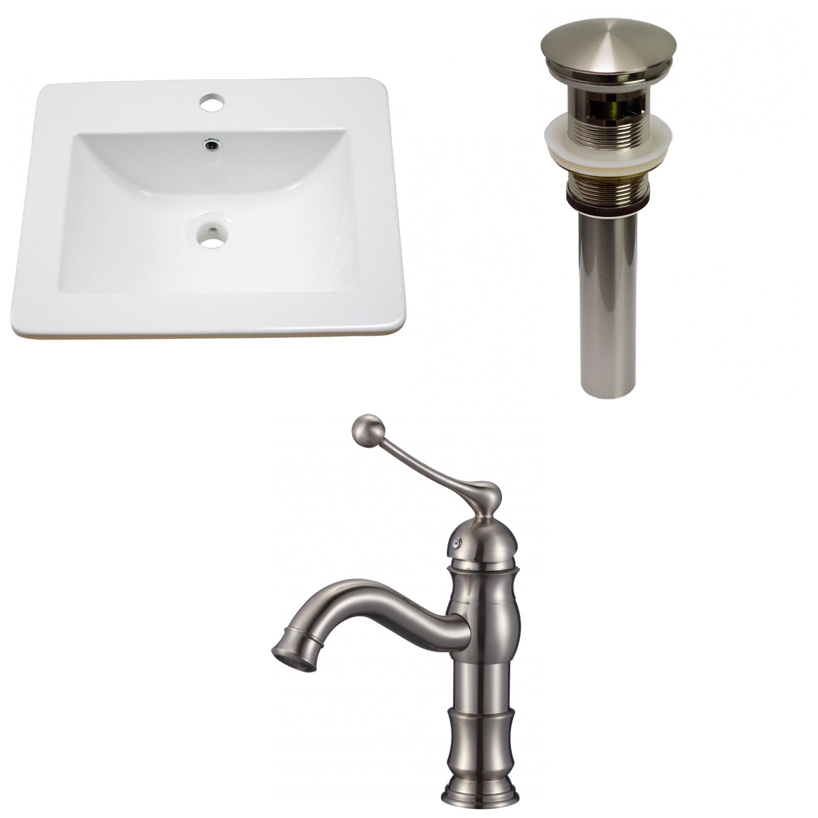 American Imaginations AI-29728 21" White Rectangular Drop In Transitional Ceramic Top Set