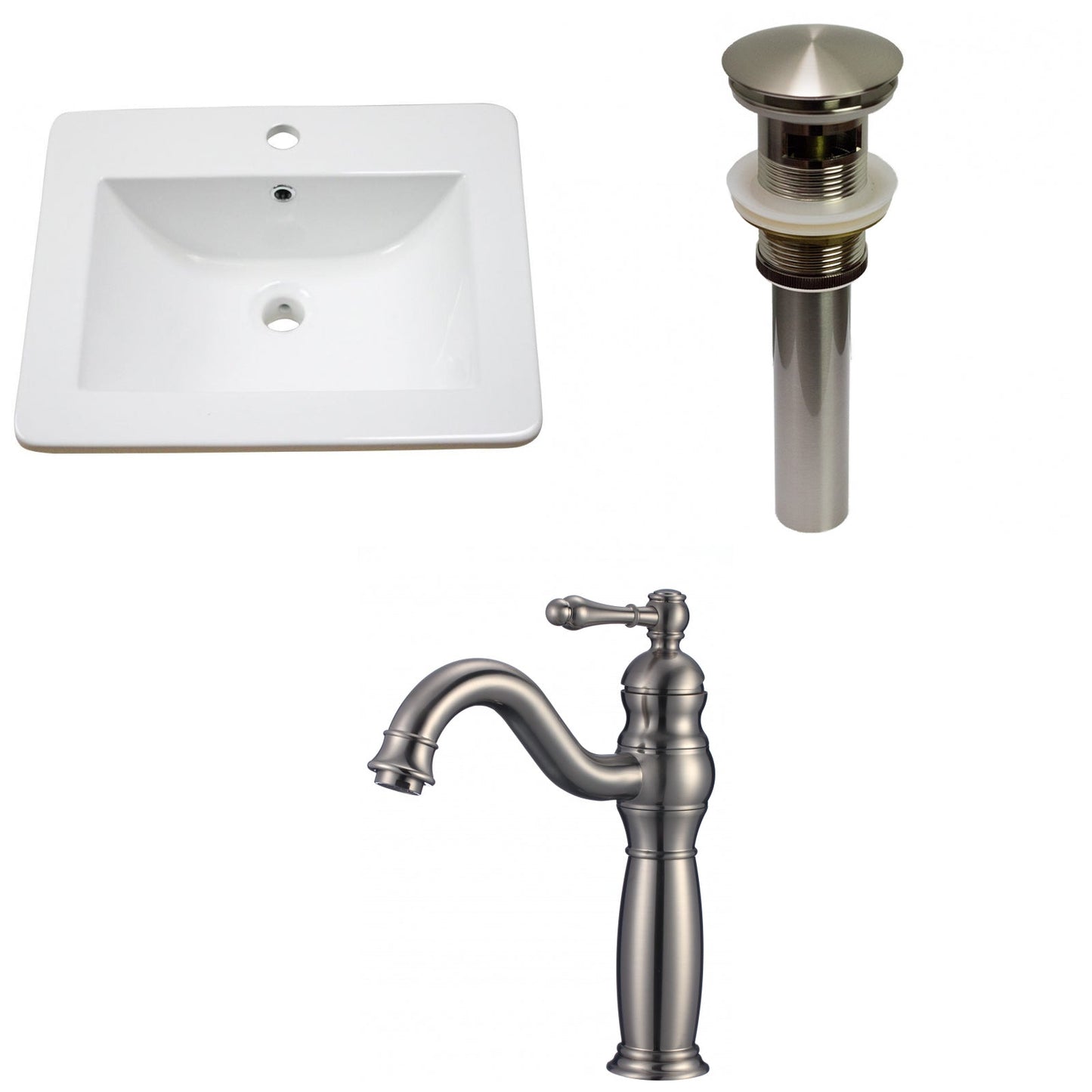 American Imaginations AI-29731 21" White Rectangular Drop In Transitional Ceramic Top Set