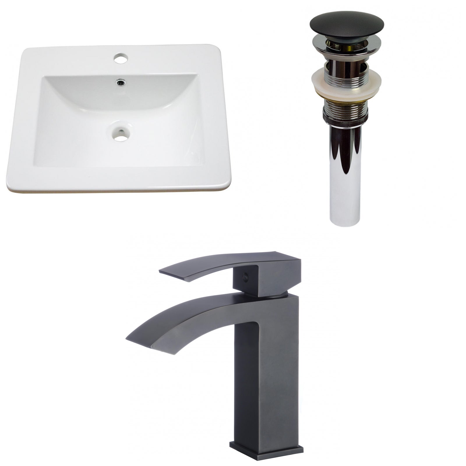 American Imaginations AI-29738 21" White Rectangular Drop In Transitional Ceramic Top Set