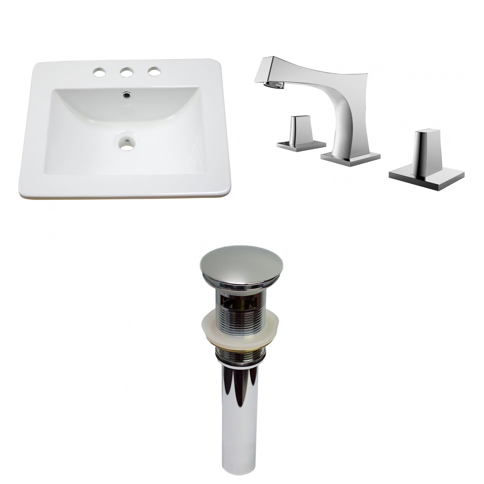 American Imaginations AI-29758 21" White Rectangular Drop In Transitional Ceramic Top Set