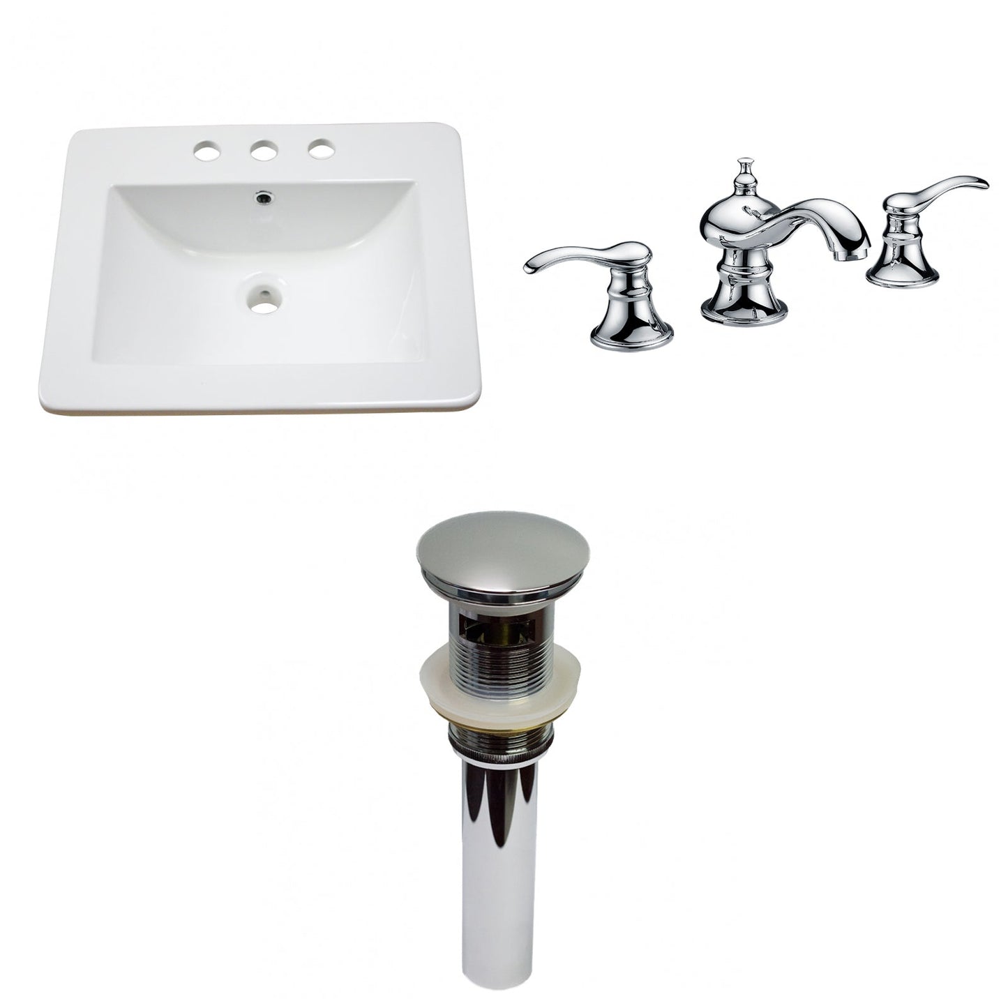 American Imaginations AI-29759 21" White Rectangular Drop In Transitional Ceramic Top Set