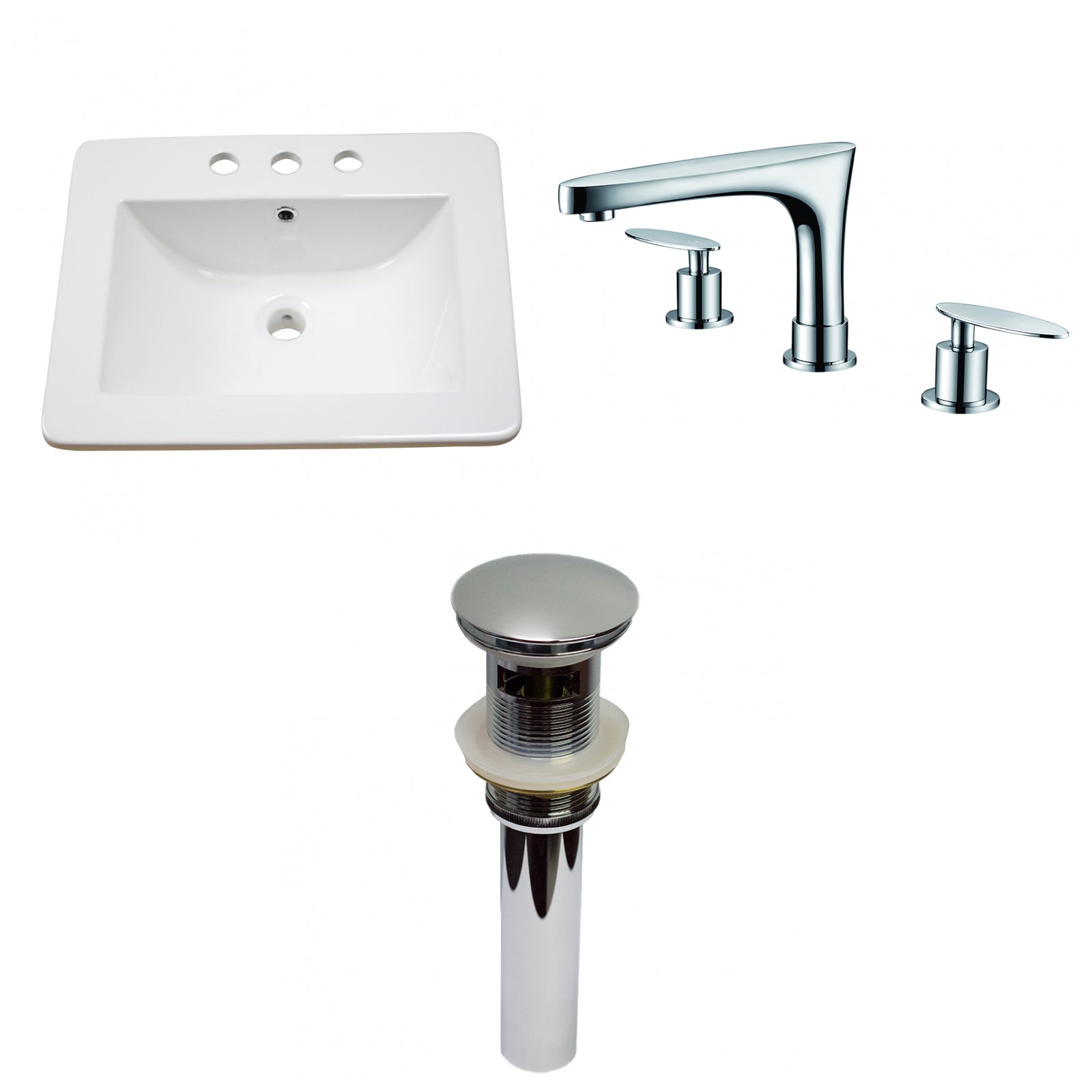 American Imaginations AI-29760 21" White Rectangular Drop In Transitional Ceramic Top Set