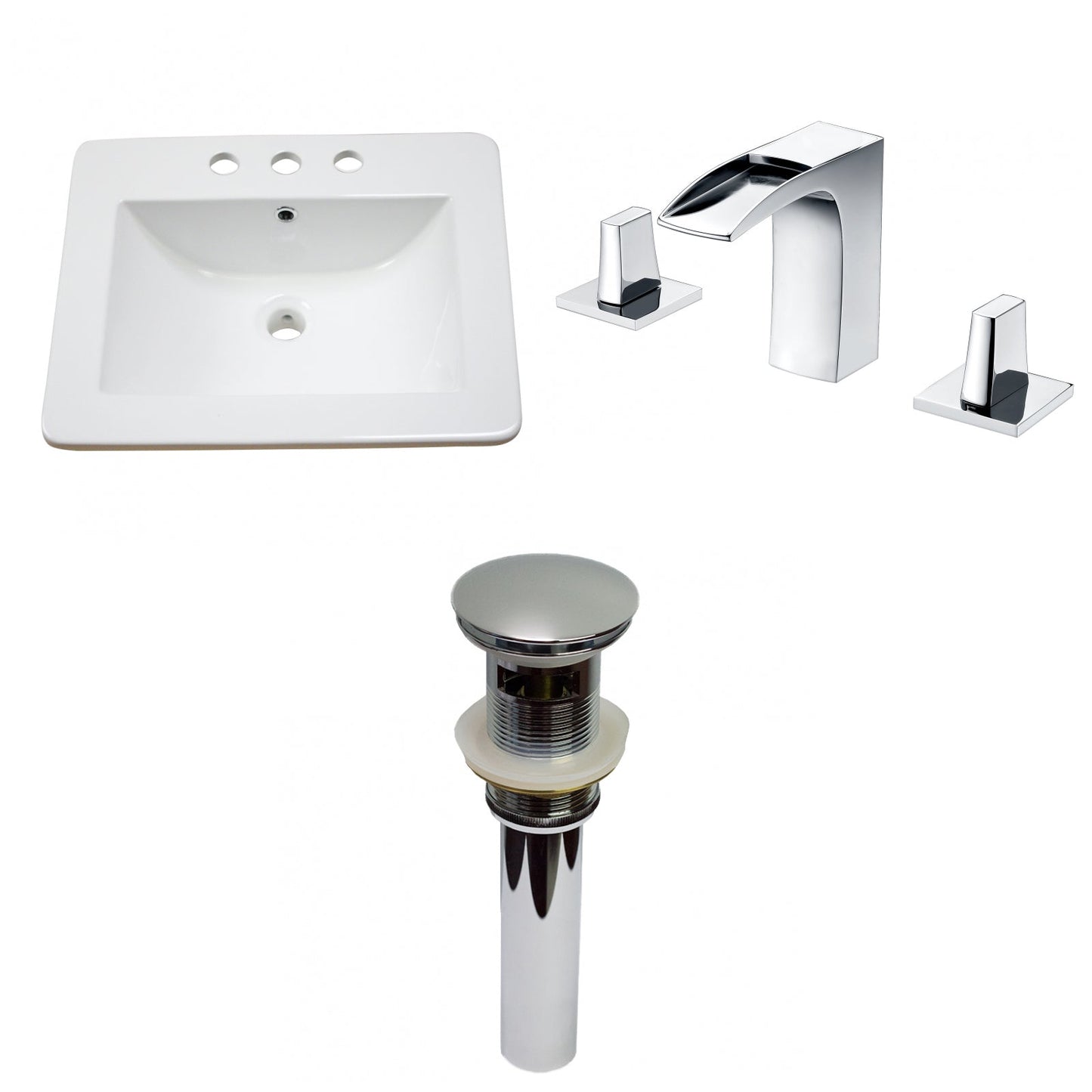 American Imaginations AI-29761 21" White Rectangular Drop In Transitional Ceramic Top Set