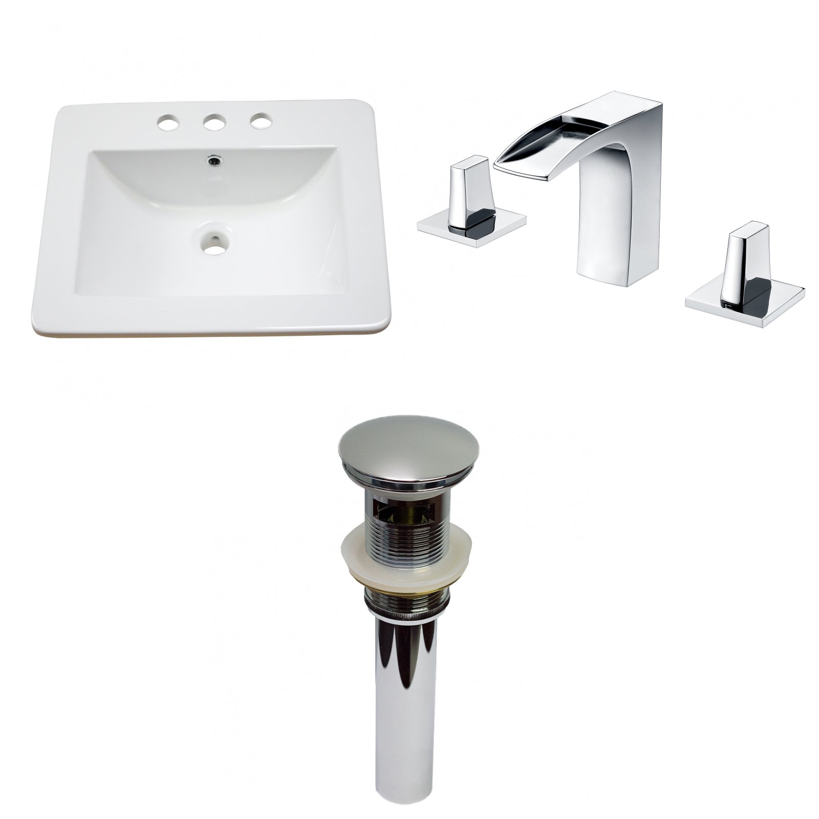 American Imaginations AI-29761 21" White Rectangular Drop In Transitional Ceramic Top Set