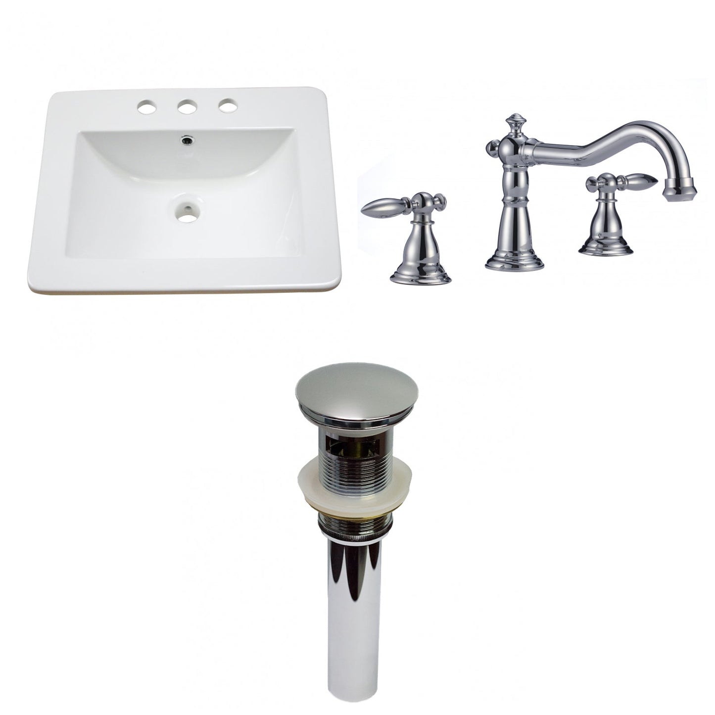 American Imaginations AI-29762 21" White Rectangular Drop In Transitional Ceramic Top Set