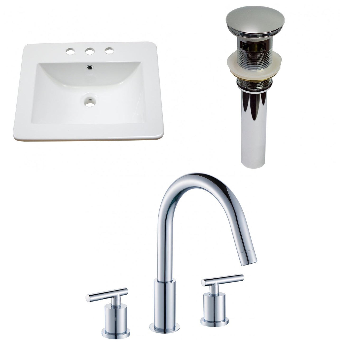 American Imaginations AI-29763 21" White Rectangular Drop In Transitional Ceramic Top Set