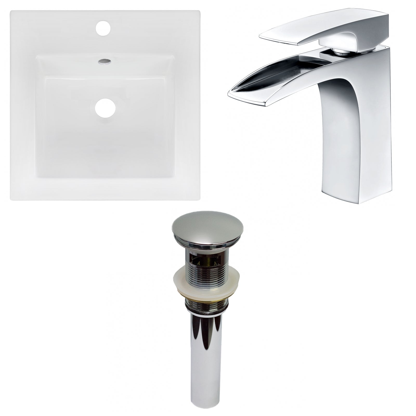 American Imaginations AI-29796 17" White Square Drop In Transitional Ceramic Top Set