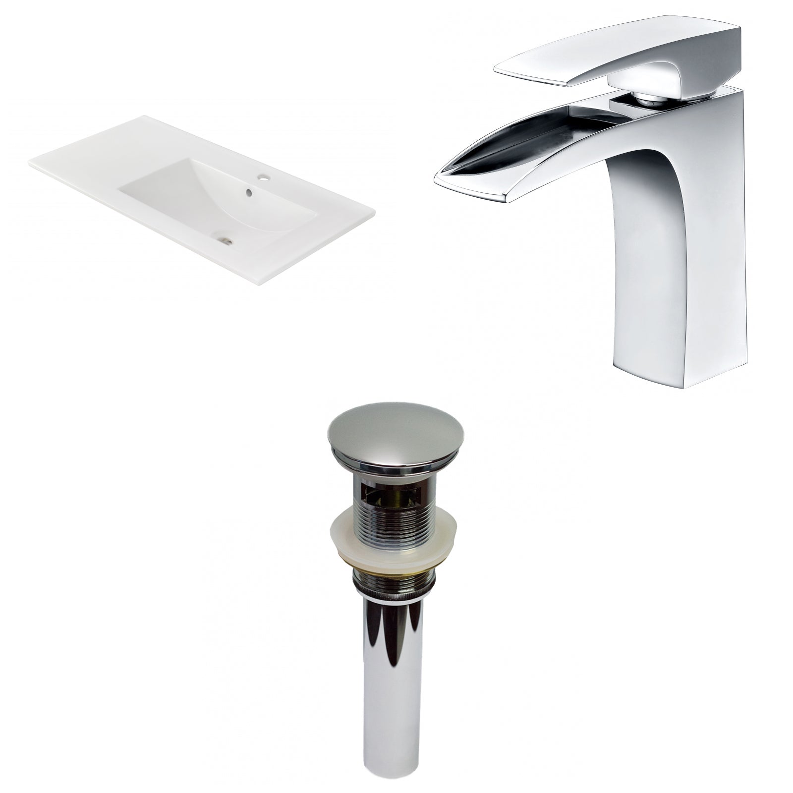 American Imaginations AI-29824 36" White Rectangular Drop In Transitional Ceramic Top Set