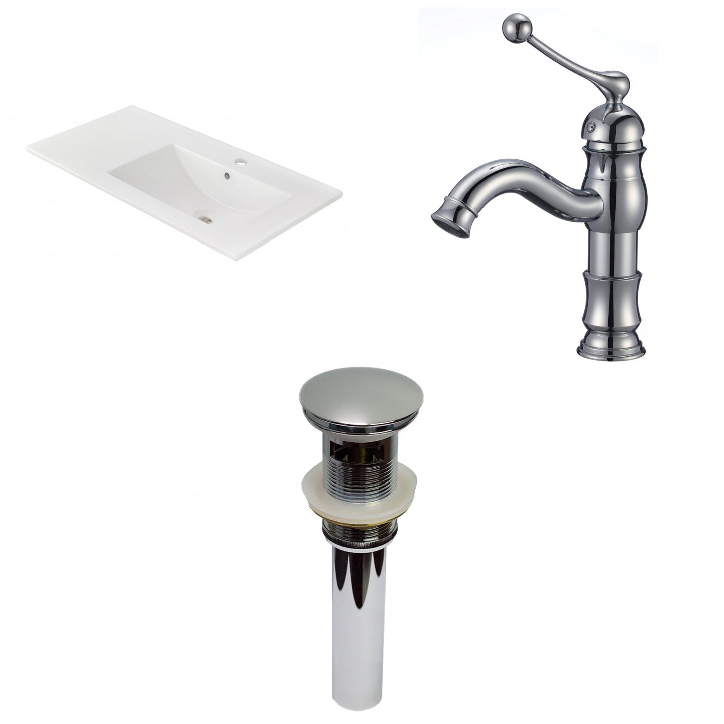 American Imaginations AI-29825 36" White Rectangular Drop In Transitional Ceramic Top Set