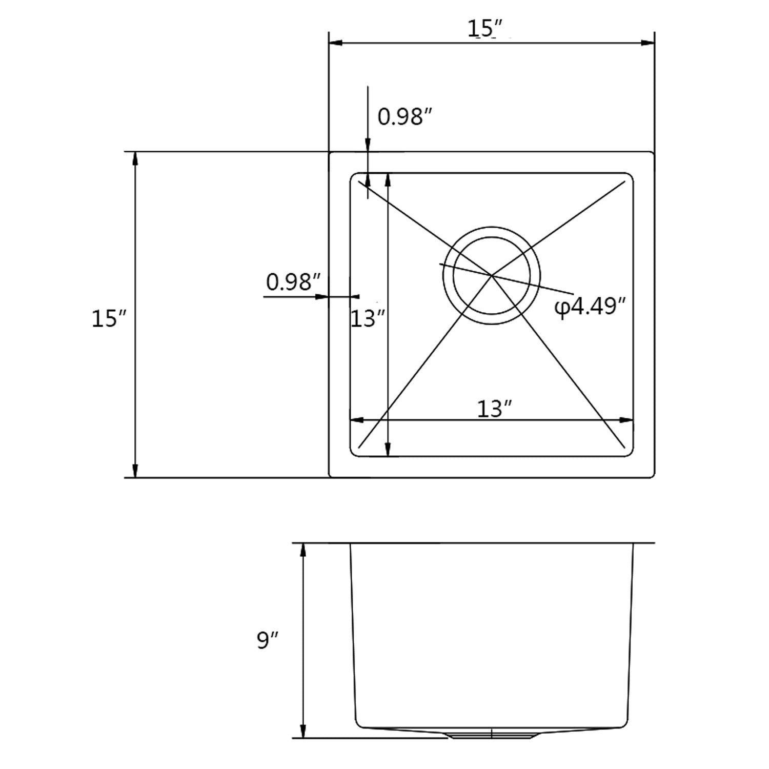 American Imaginations AI-31716 15" Stainless Steel Rectangle Stainless Steel Modern Kitchen Sink
