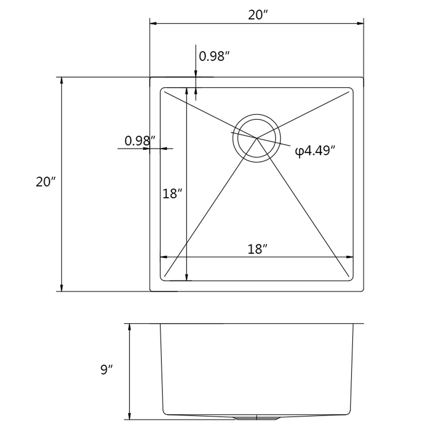 American Imaginations AI-31717 20" Stainless Steel Rectangle Stainless Steel Modern Kitchen Sink