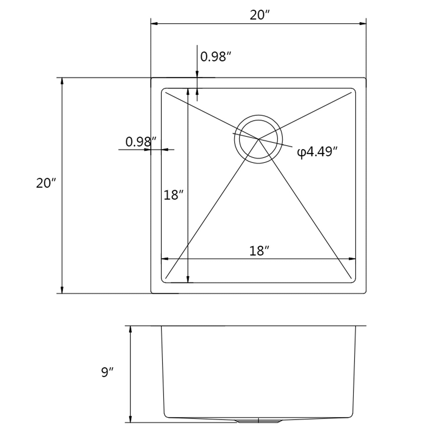 American Imaginations AI-31719 20" Stainless Steel Rectangle Stainless Steel Modern Kitchen Sink