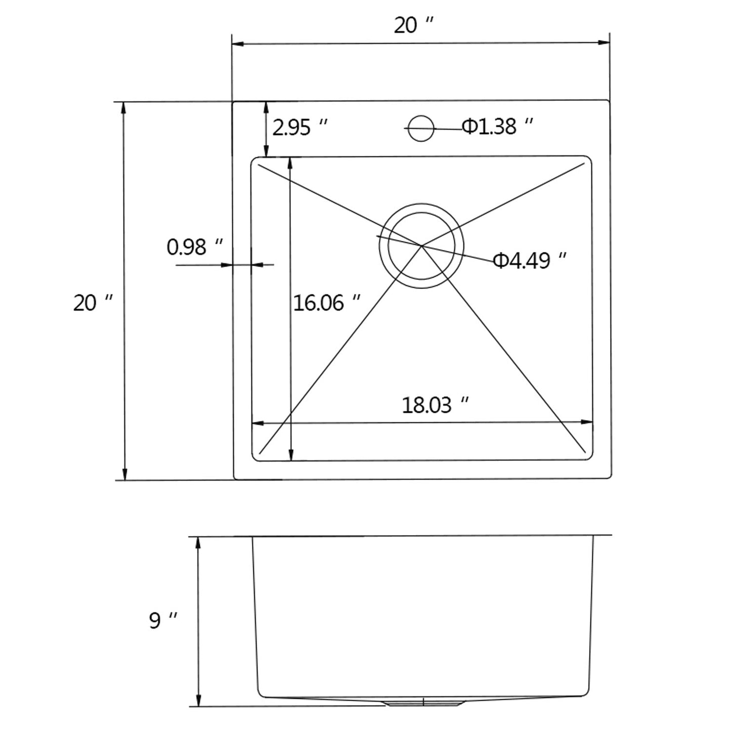 American Imaginations AI-31732 20" Stainless Steel Rectangle Stainless Steel Modern Kitchen Sink