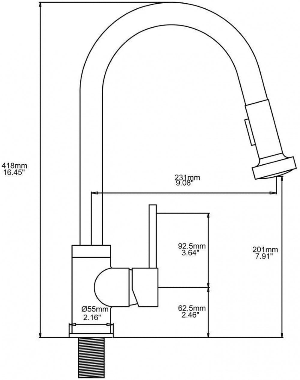 American Imaginations AI-34301 3" Gold Unique Stainless Steel Transitional Kitchen Sink Faucet