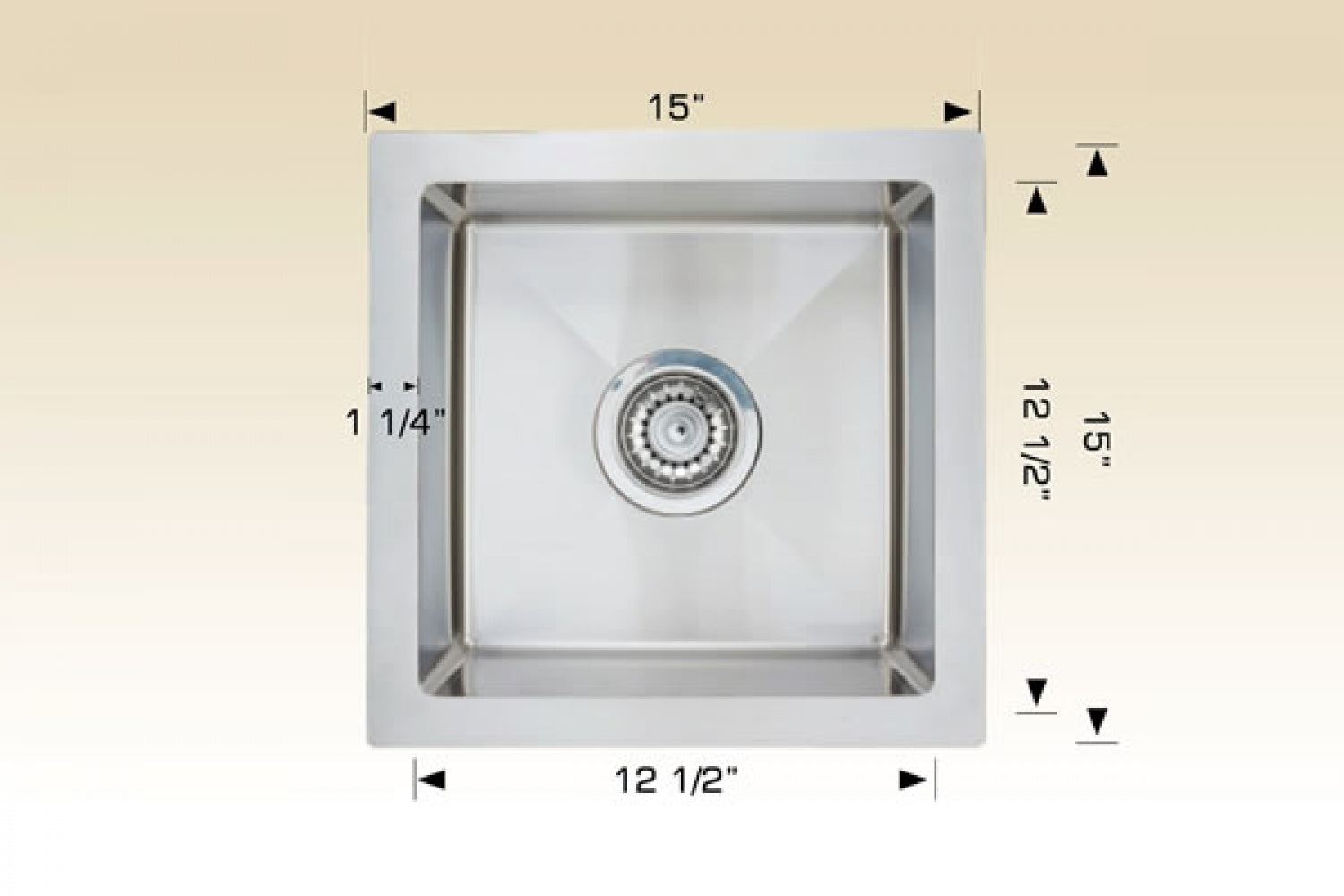 American Imaginations AI-34396 15" Stainless Steel Square Stainless Steel Modern Kitchen Sink