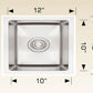 American Imaginations AI-34412 12" Stainless Steel Square Stainless Steel Modern Kitchen Sink