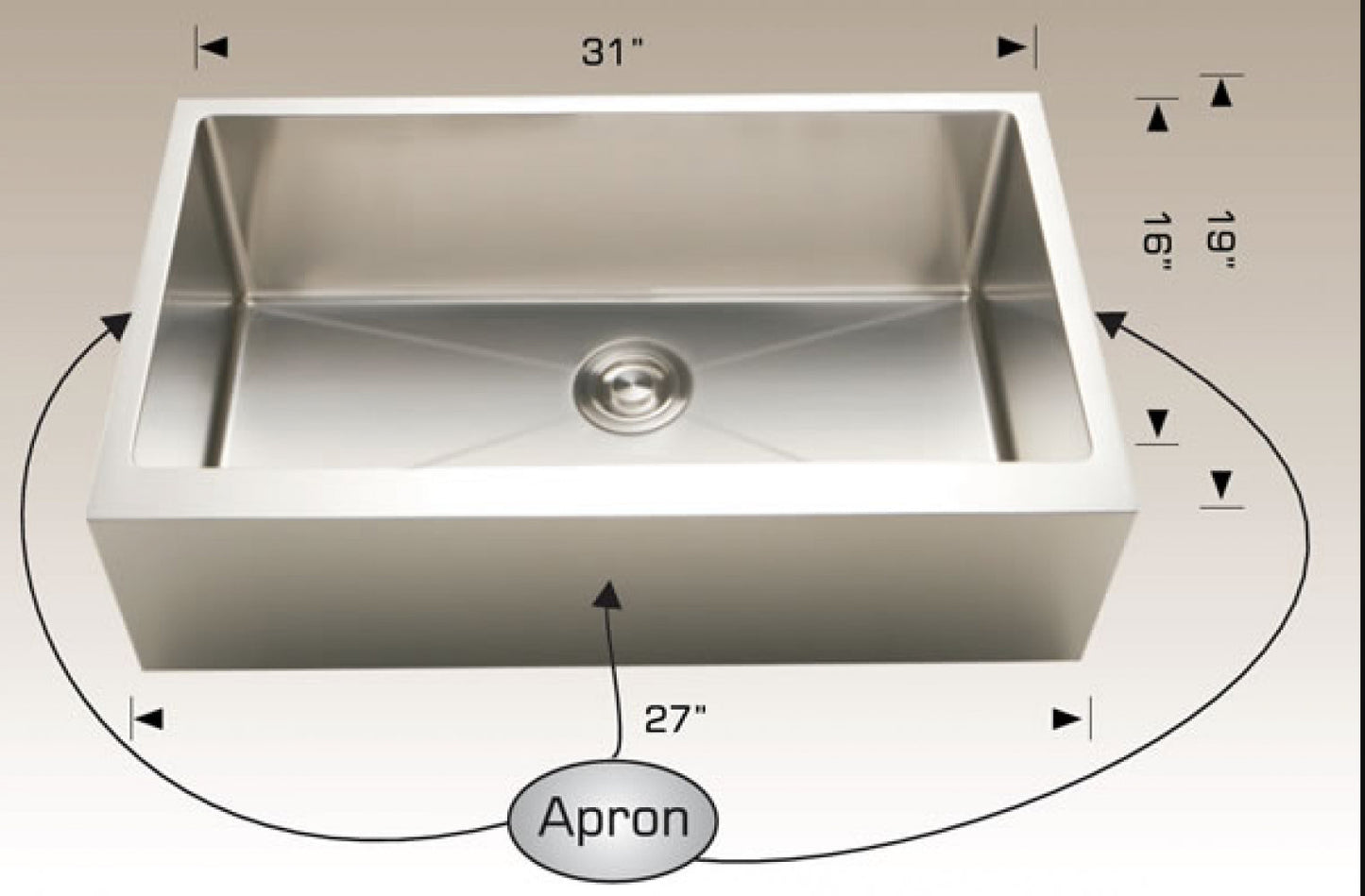 American Imaginations AI-34413 31" Stainless Steel Rectangle Stainless Steel Modern Kitchen Sink