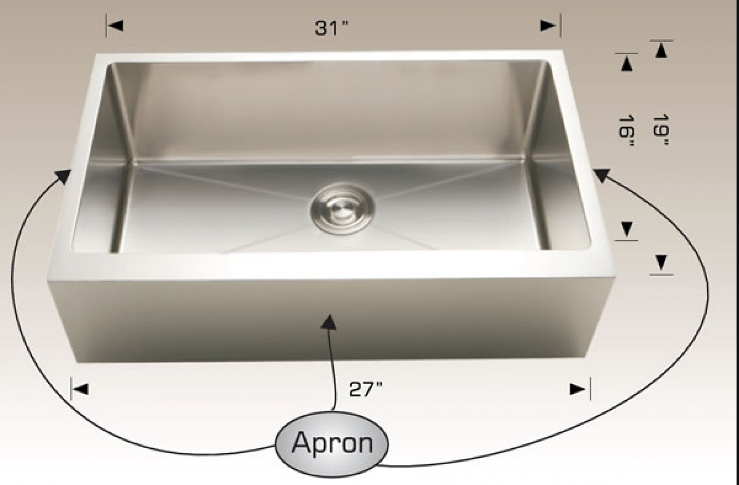 American Imaginations AI-34413 31" Stainless Steel Rectangle Stainless Steel Modern Kitchen Sink