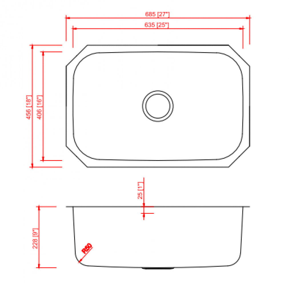 American Imaginations AI-34431 27" Stainless Steel Rectangle Stainless Steel Modern Kitchen Sink