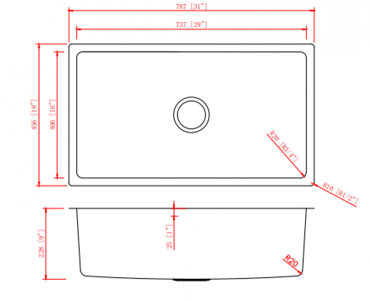 American Imaginations AI-34433 31" Stainless Steel Rectangle Stainless Steel Modern Kitchen Sink