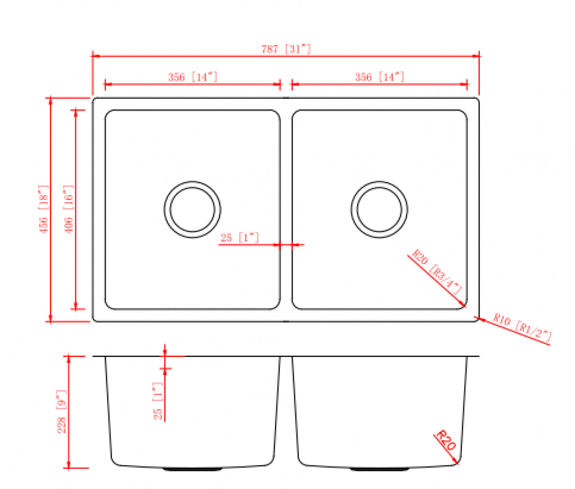 American Imaginations AI-34437 31" Stainless Steel Rectangle Stainless Steel Modern Kitchen Sink