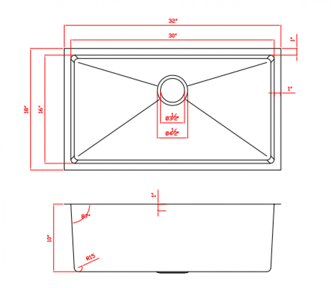 American Imaginations AI-34453 32" Stainless Steel Rectangle Stainless Steel Modern Kitchen Sink