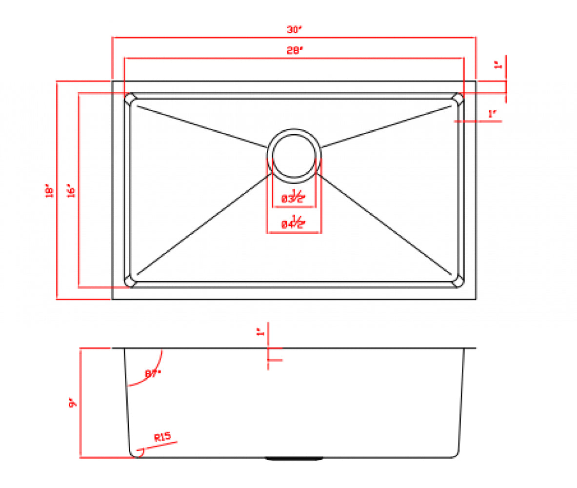 American Imaginations AI-34455 30" Stainless Steel Rectangle Stainless Steel Modern Kitchen Sink