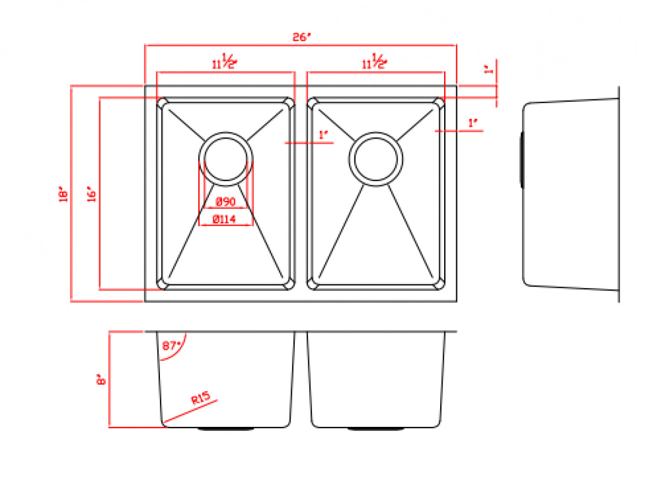 American Imaginations AI-34459 26" Stainless Steel Rectangle Stainless Steel Modern Kitchen Sink