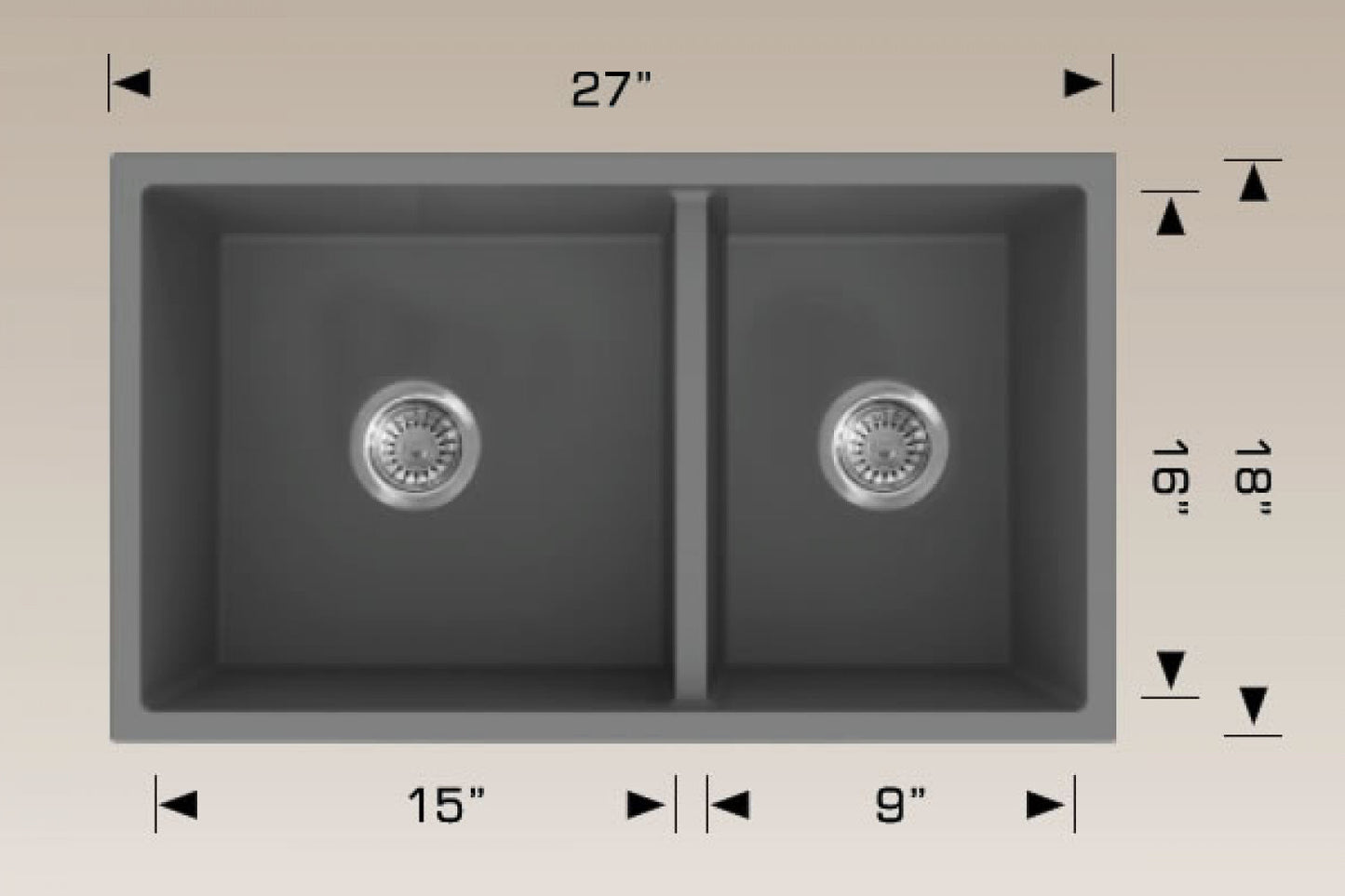 American Imaginations AI-34462 27" Grey Granite Composite Rectangle Granite Composite Modern Kitchen Sink