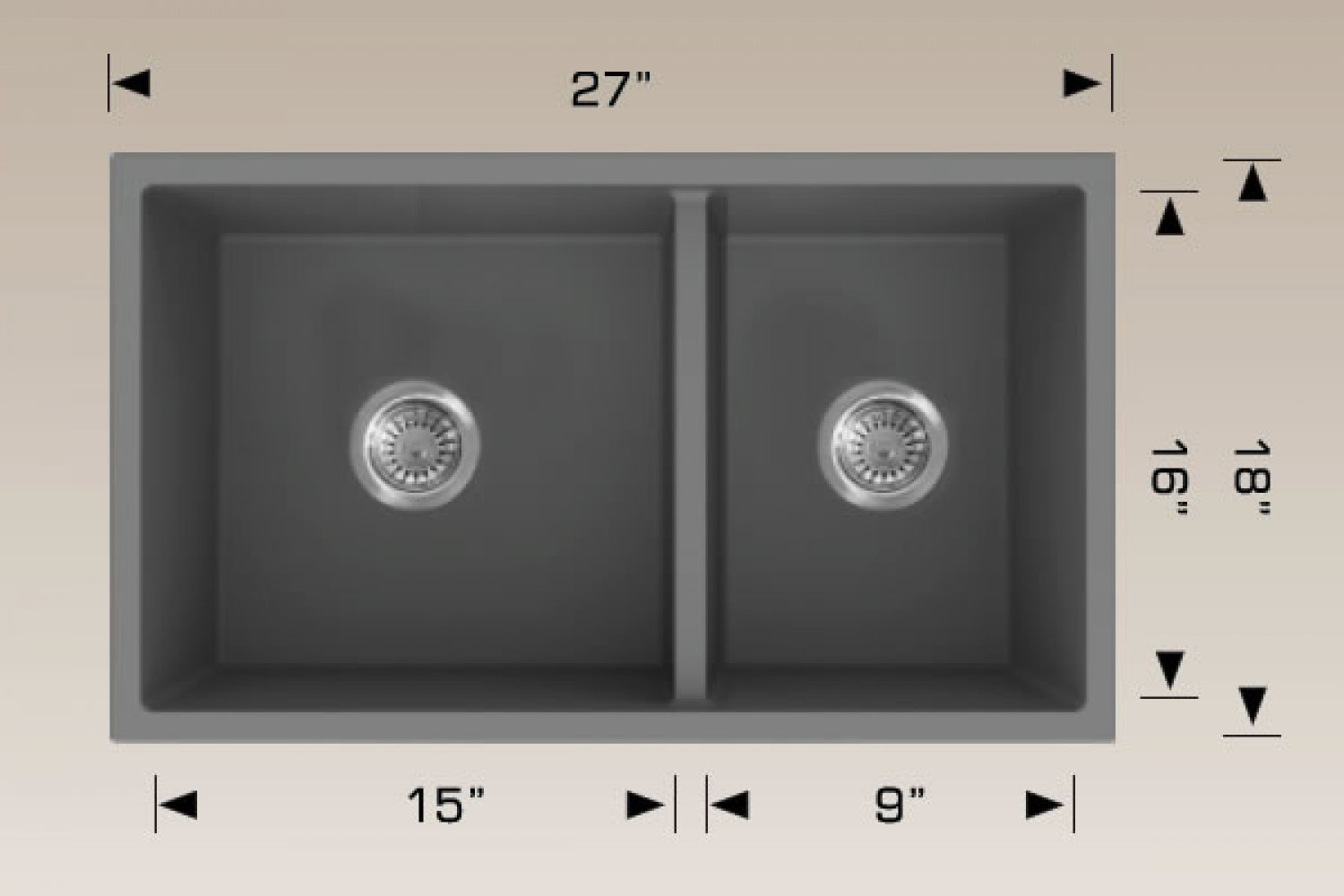 American Imaginations AI-34462 27" Grey Granite Composite Rectangle Granite Composite Modern Kitchen Sink