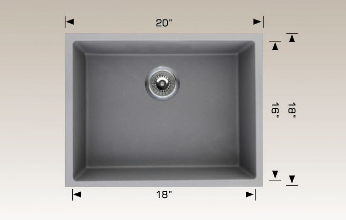 American Imaginations AI-34472 20" Grey Granite Composite Rectangle Granite Composite Modern Kitchen Sink