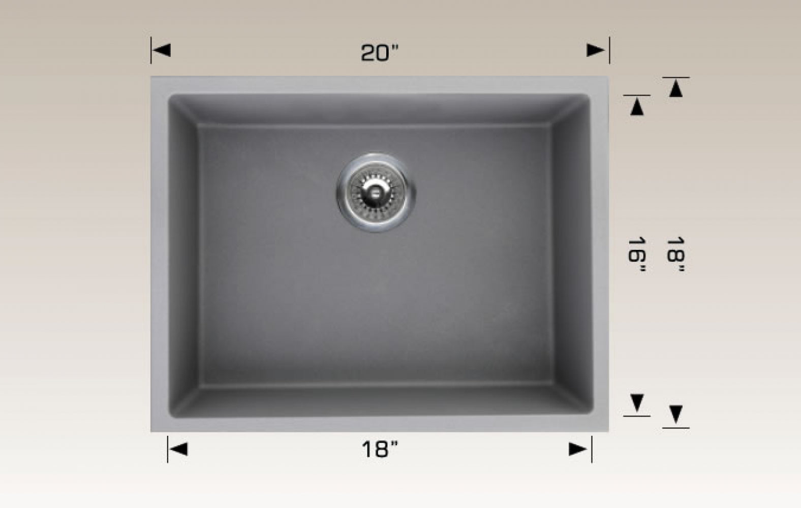 American Imaginations AI-34472 20" Grey Granite Composite Rectangle Granite Composite Modern Kitchen Sink