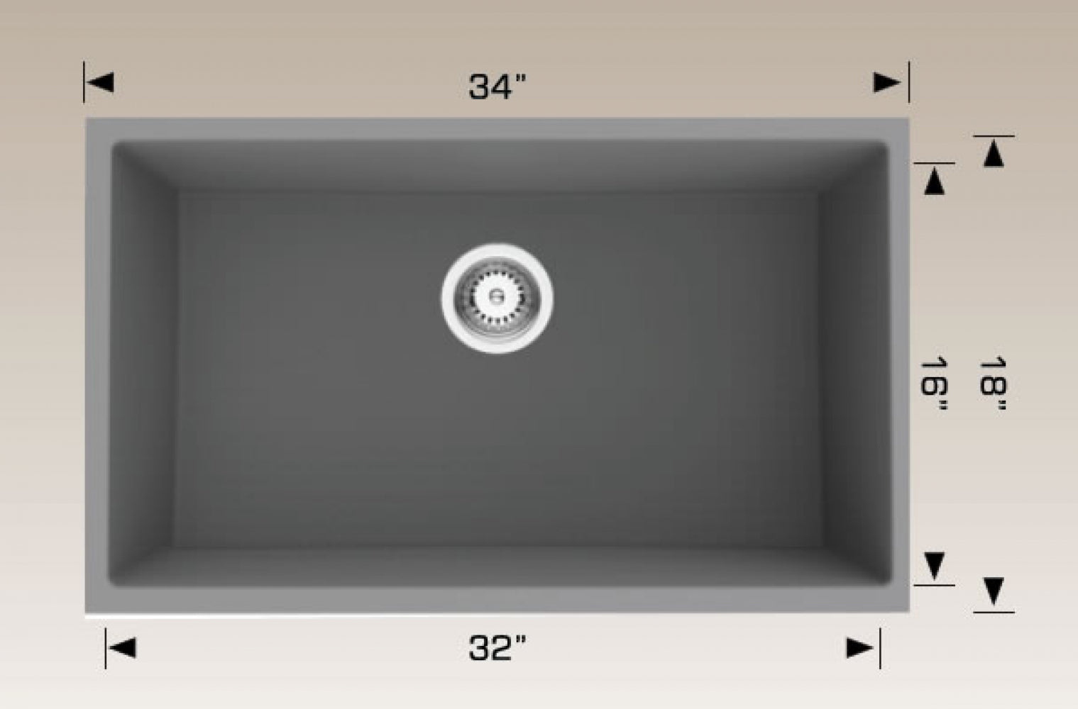 American Imaginations AI-34475 34" Grey Granite Composite Rectangle Granite Composite Modern Kitchen Sink