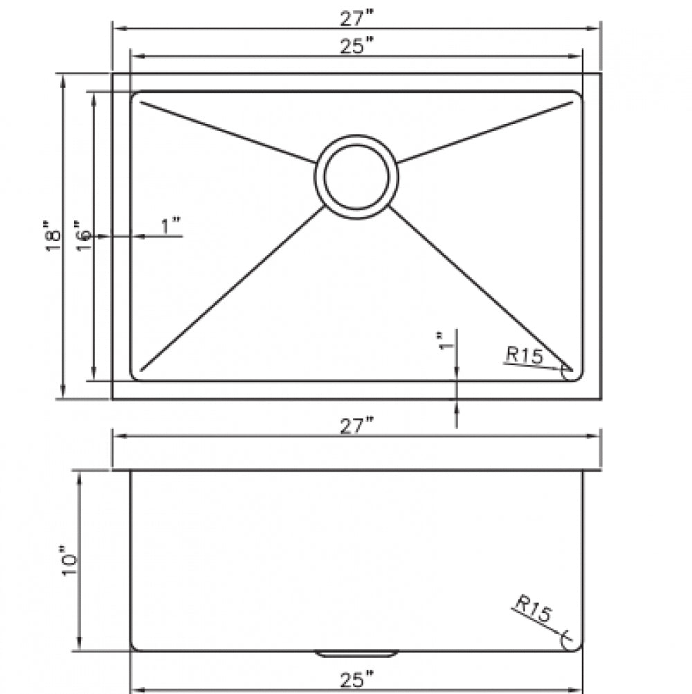 American Imaginations AI-34487 27" Stainless Steel Rectangle Stainless Steel Modern Kitchen Sink
