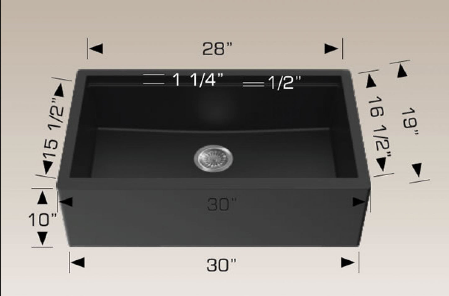 American Imaginations AI-34523 30" Black Granite Composite Rectangle Granite Composite Modern Kitchen Sink