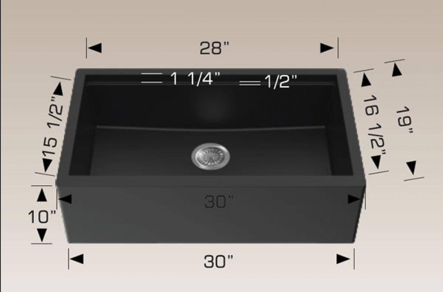 American Imaginations AI-34523 30" Black Granite Composite Rectangle Granite Composite Modern Kitchen Sink