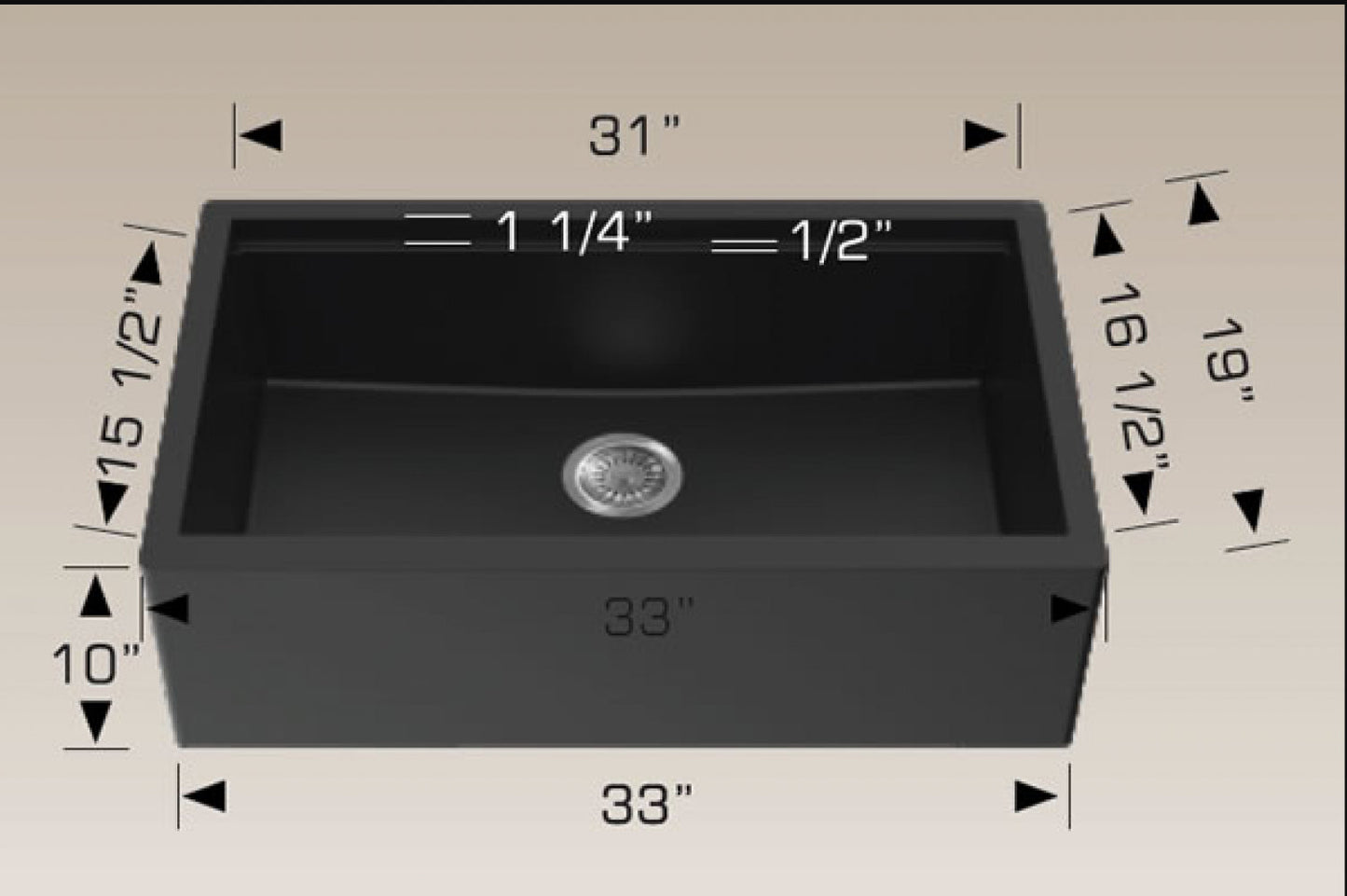 American Imaginations AI-34524 33" Black Granite Composite Rectangle Granite Composite Modern Kitchen Sink