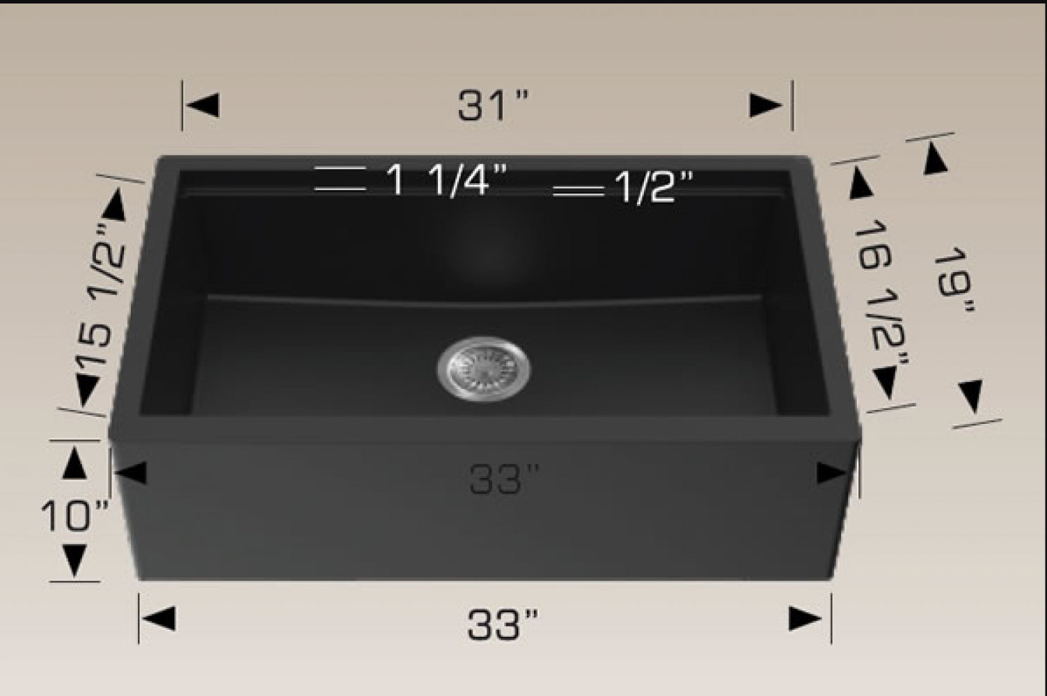 American Imaginations AI-34524 33" Black Granite Composite Rectangle Granite Composite Modern Kitchen Sink