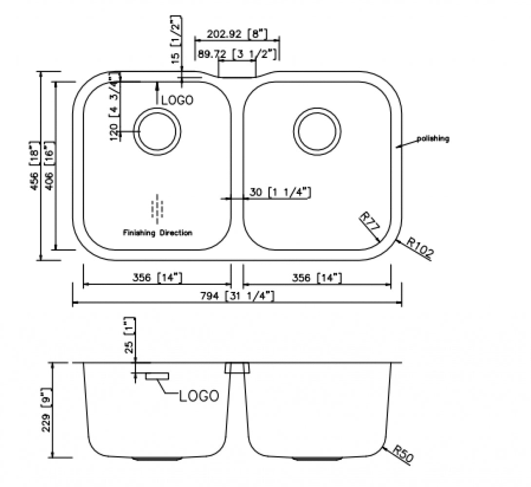 American Imaginations AI-34527 31" Stainless Steel Rectangle Stainless Steel Modern Kitchen Sink