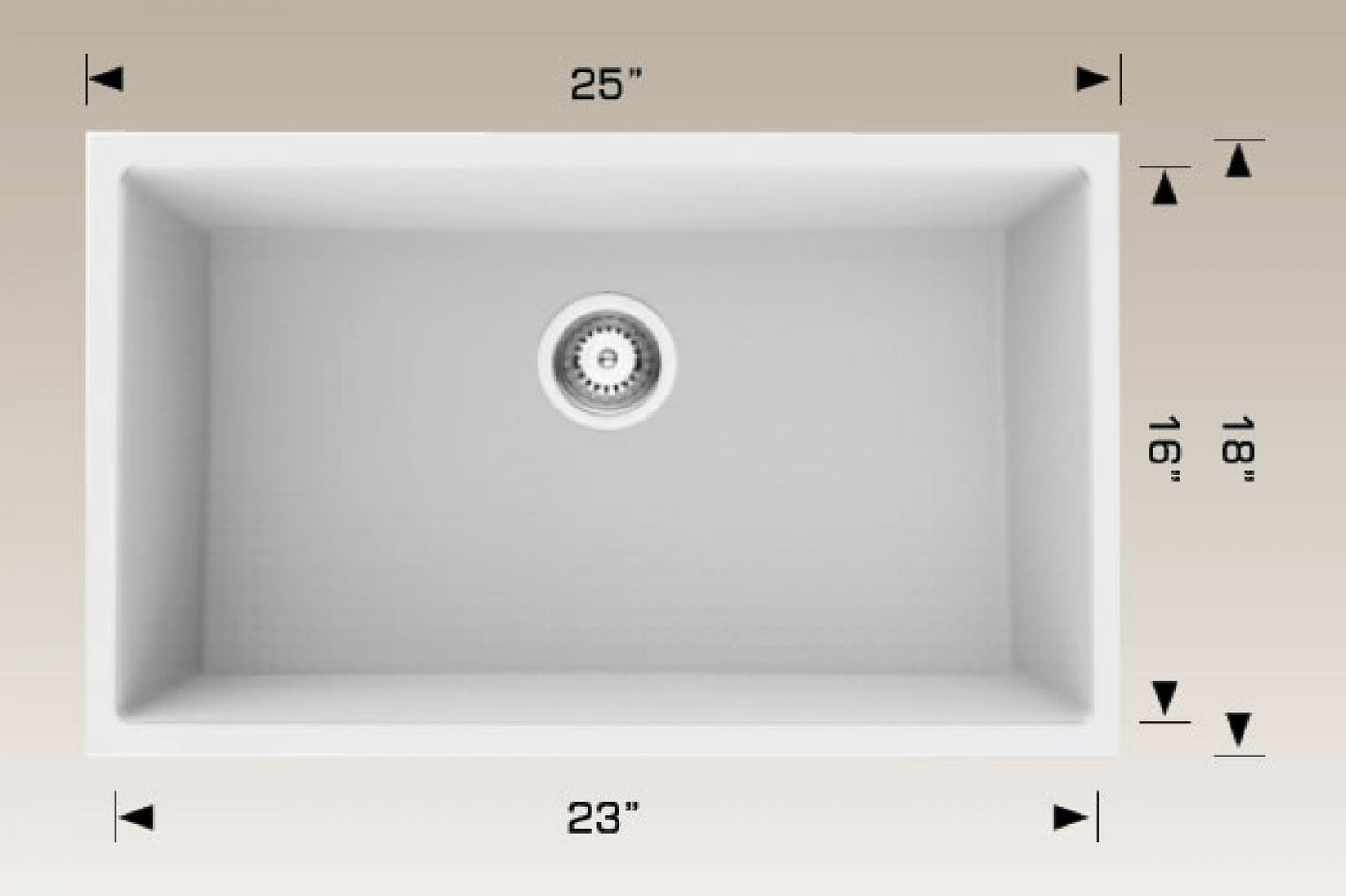 American Imaginations AI-34544 25" White Granite Composite Rectangle Granite Composite Modern Kitchen Sink