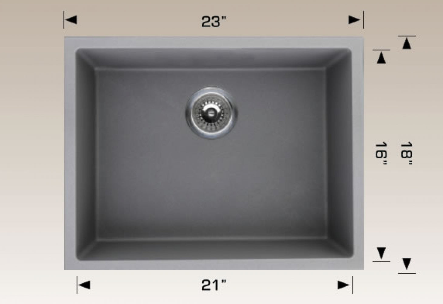 American Imaginations AI-34552 23" Grey Granite Composite Rectangle Granite Composite Modern Kitchen Sink