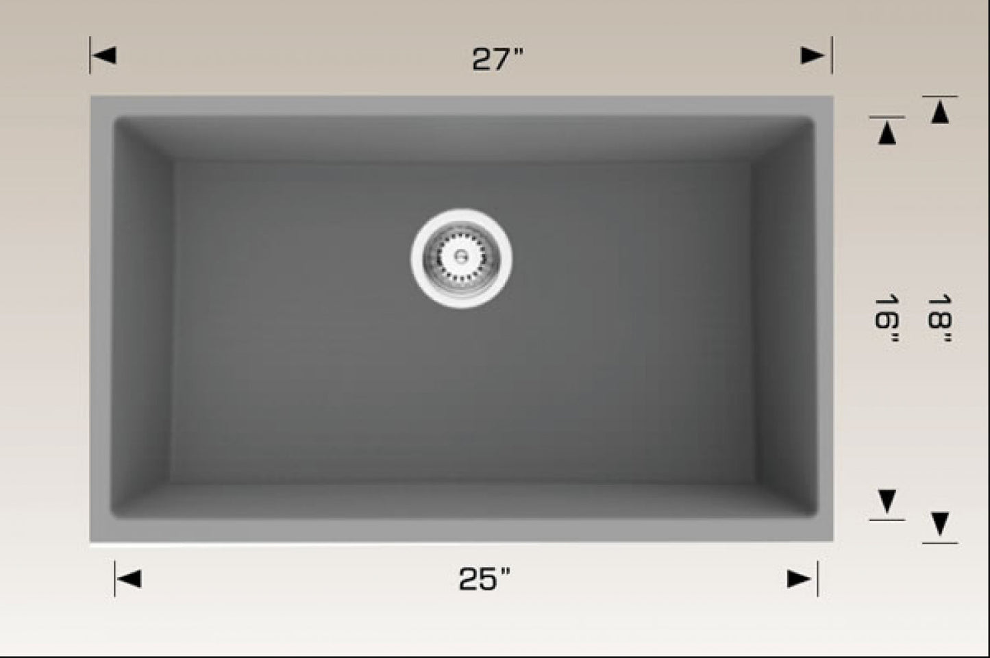 American Imaginations AI-34553 27" Grey Granite Composite Rectangle Granite Composite Modern Kitchen Sink