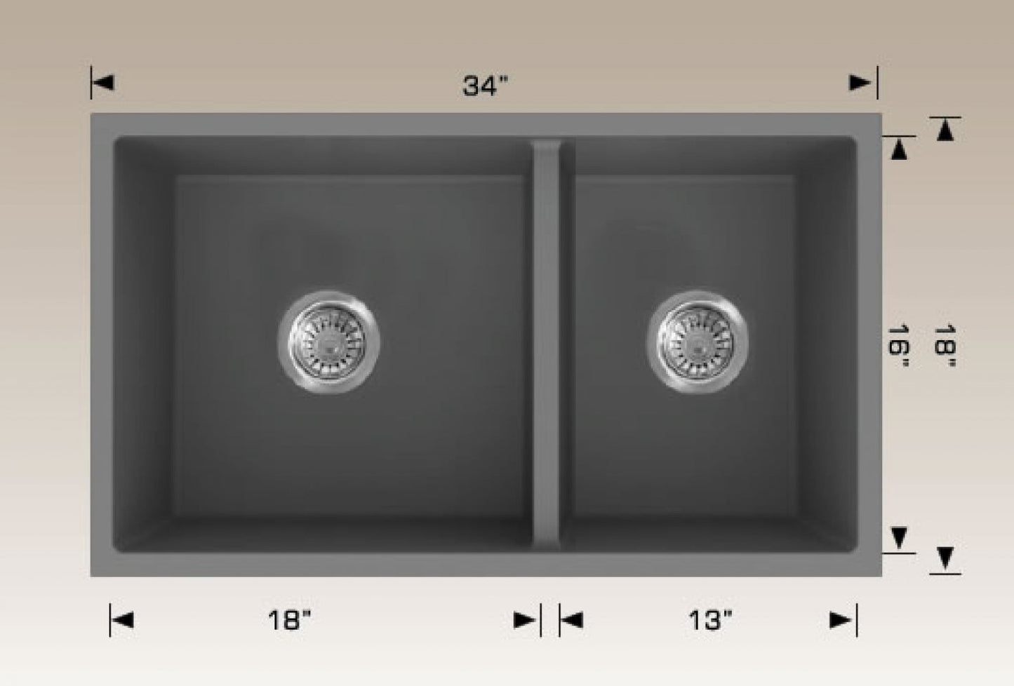 American Imaginations AI-34554 34" Grey Granite Composite Rectangle Granite Composite Modern Kitchen Sink