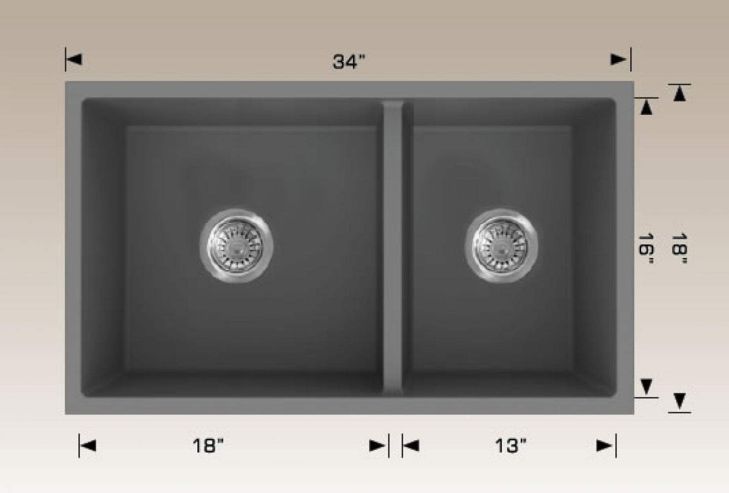 American Imaginations AI-34554 34" Grey Granite Composite Rectangle Granite Composite Modern Kitchen Sink